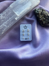 Carregar imagem no visualizador da galeria, Trio Brinco P. de Luz 3, 4, 5mm Cristal prata 925
