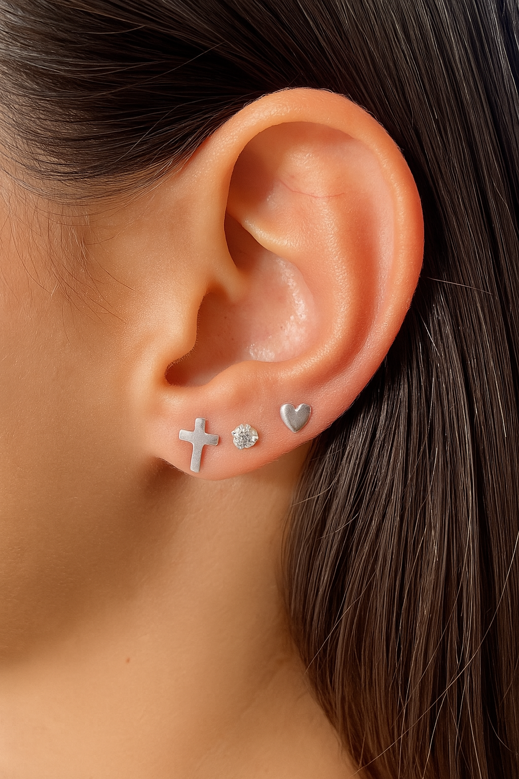 Brinco Trio Cruz/Coração