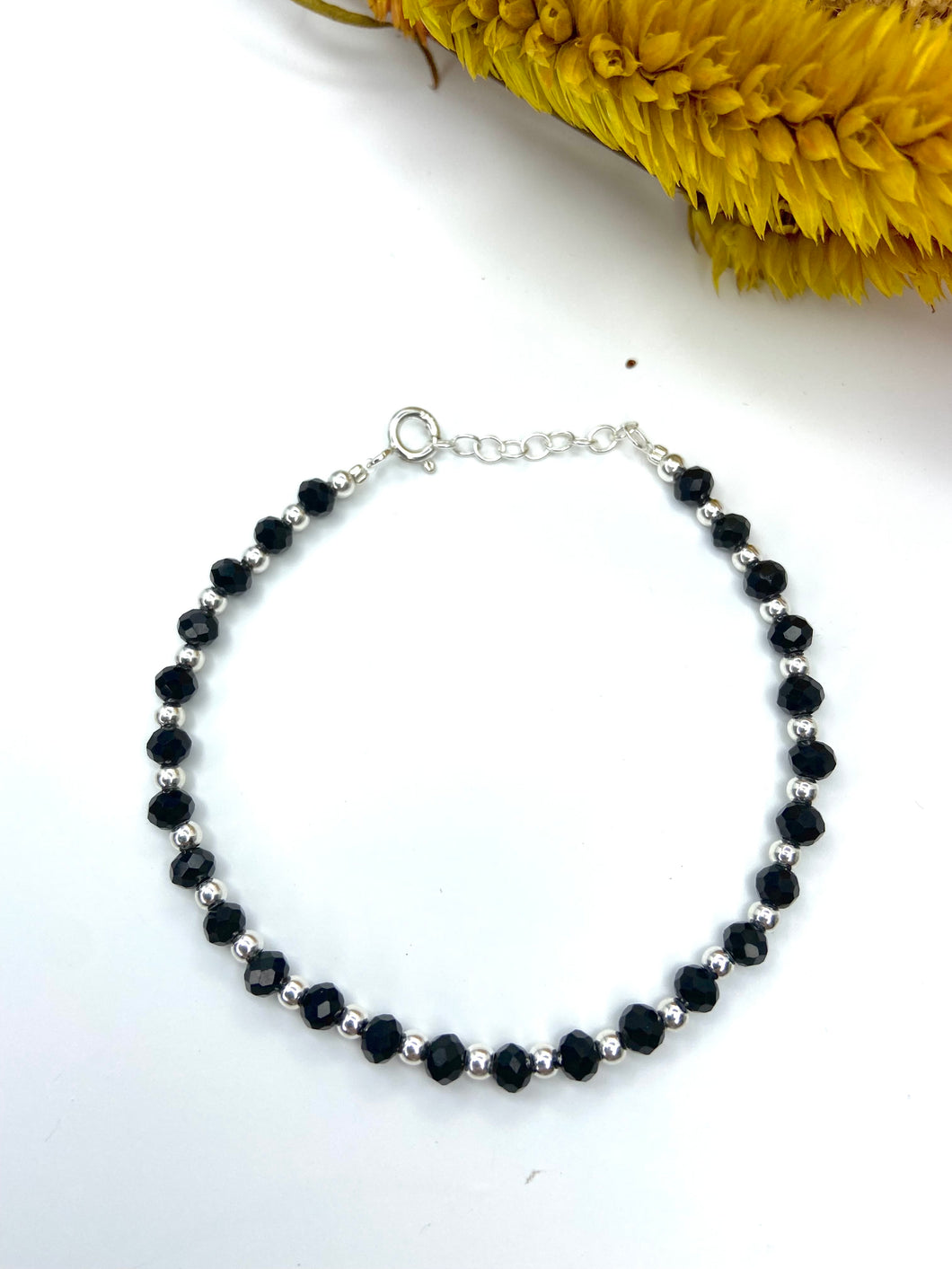 Pulseira Swarovisk Preto c/ Prata